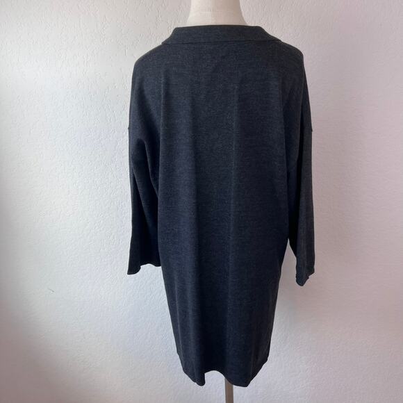 Poetry Merino Wool Blend Tunic Top Oversized Side Slits Button Collar Gray sz 8 - Picture 6 of 11
